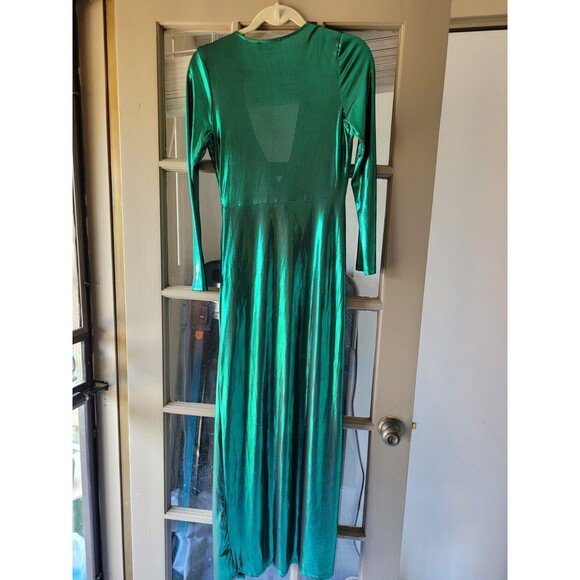 Lulus Medium Supernova Teal Green Twist-Front Long Sleeve Maxi Dress Metallic - Picture 5 of 7
